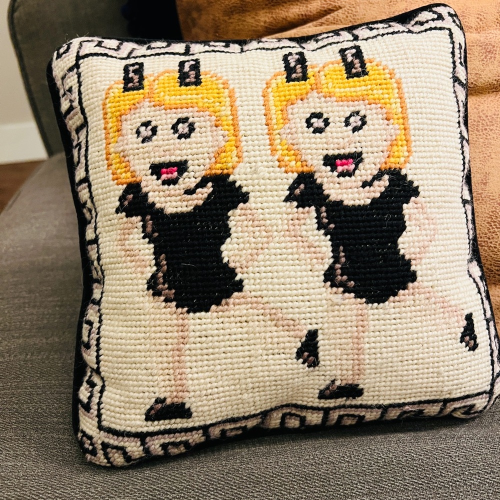 Twinning Emoji Needlepoint Pillow